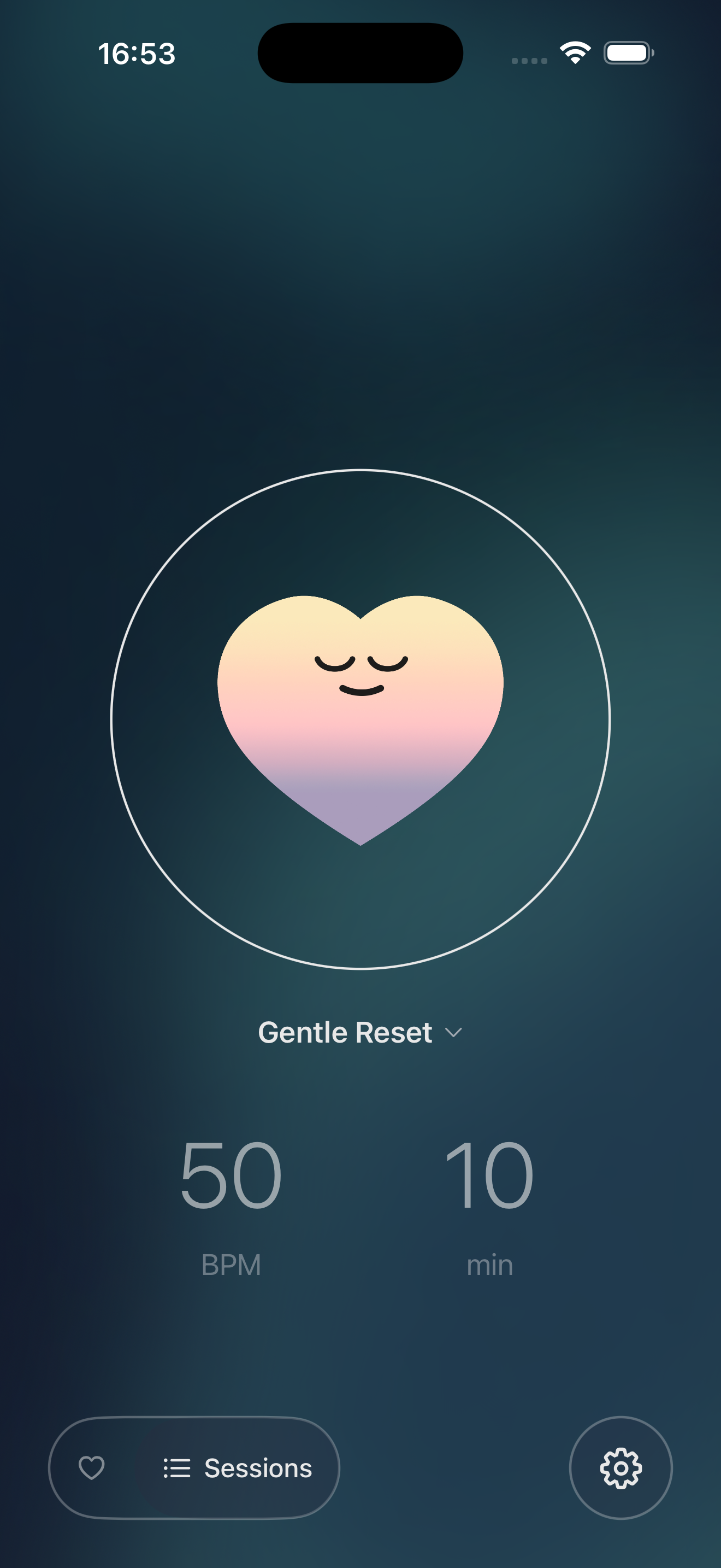 VagusCalm app interface in dark mode